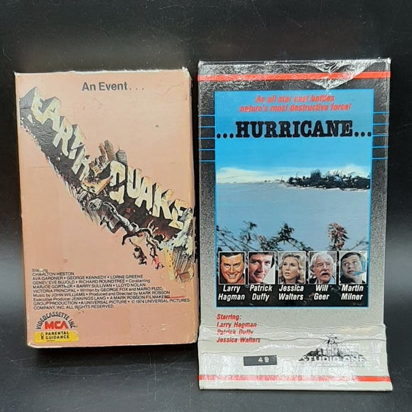 Vintage Betamax Earthquake 1981 & Hurricane 1985 Movies 2 Tapes in Sleeve - Picture 1 of 6